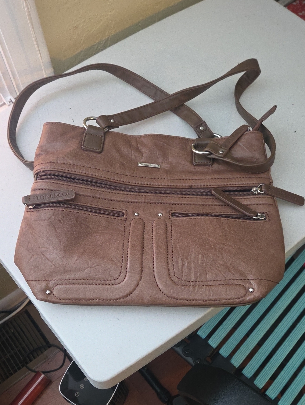 Stone & Co. Taupe Brown Multi-Zip Shoulder Bag
